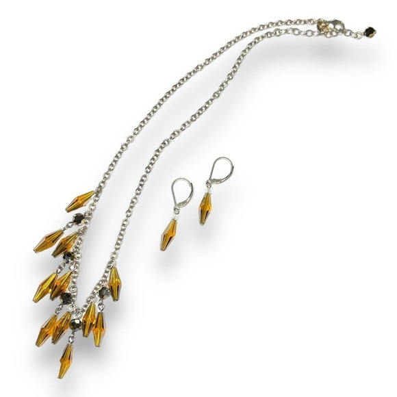 Emily Ray Demi-Parure Earrings Necklace 925 Silver Glass Bicone Beads Signed - Picture 3 of 12